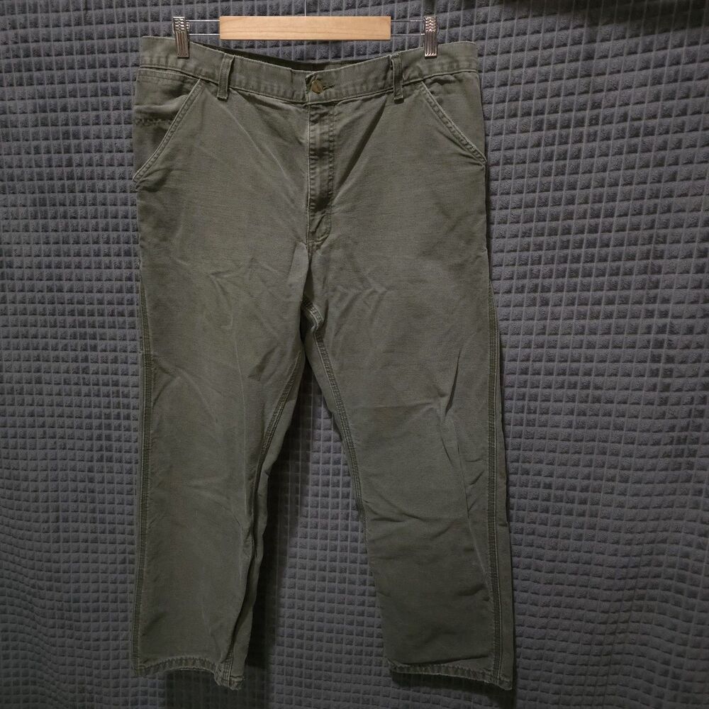 Carhartt Canvas Carpenter Work Pants 38x32 Mens Gray Cargo Cotton Jeans Utility